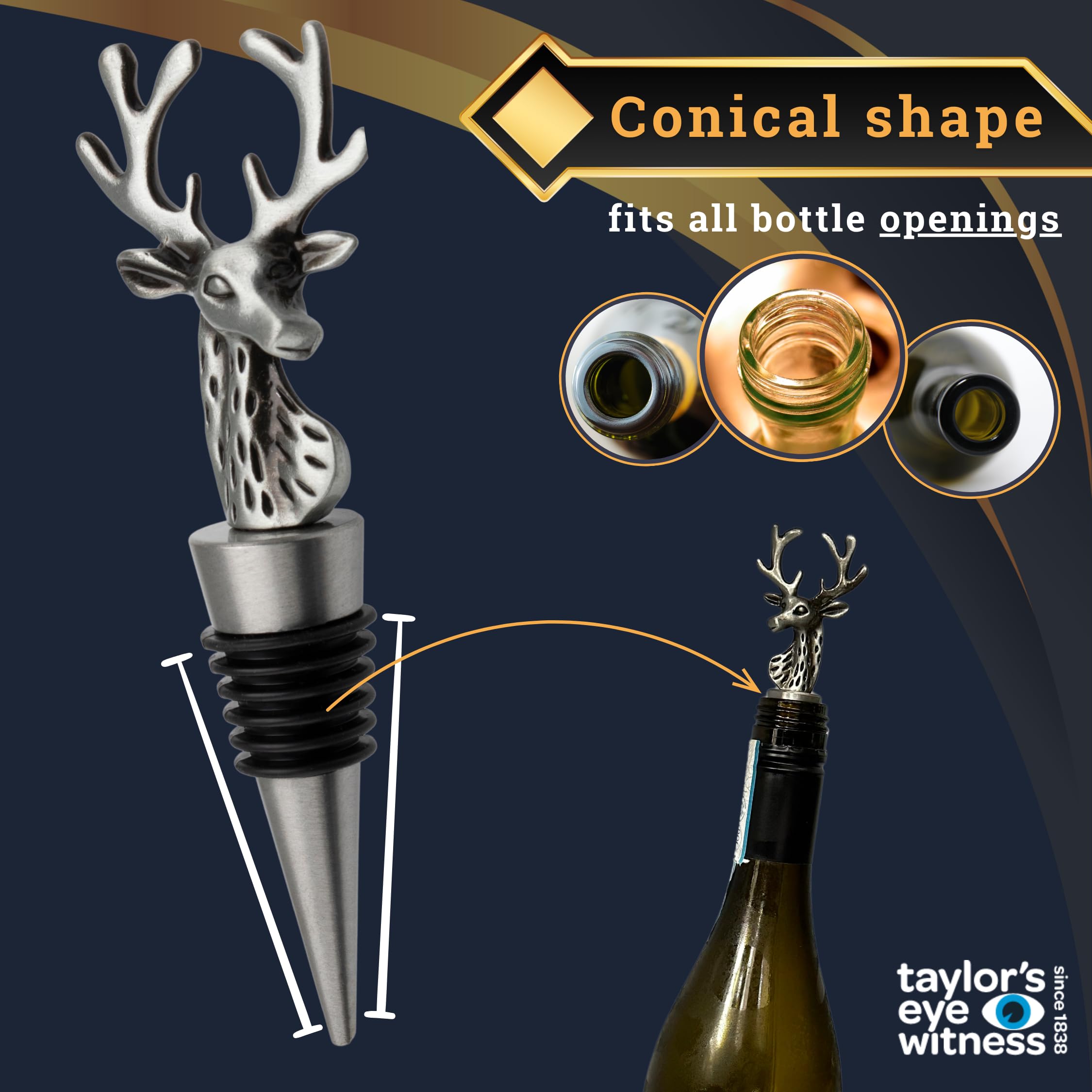 Matt Pewter Stag's Head Wine Bottle Stopper, Silicone Layered Seal. Classy Modern Design, Silver In Colour - Image 3
