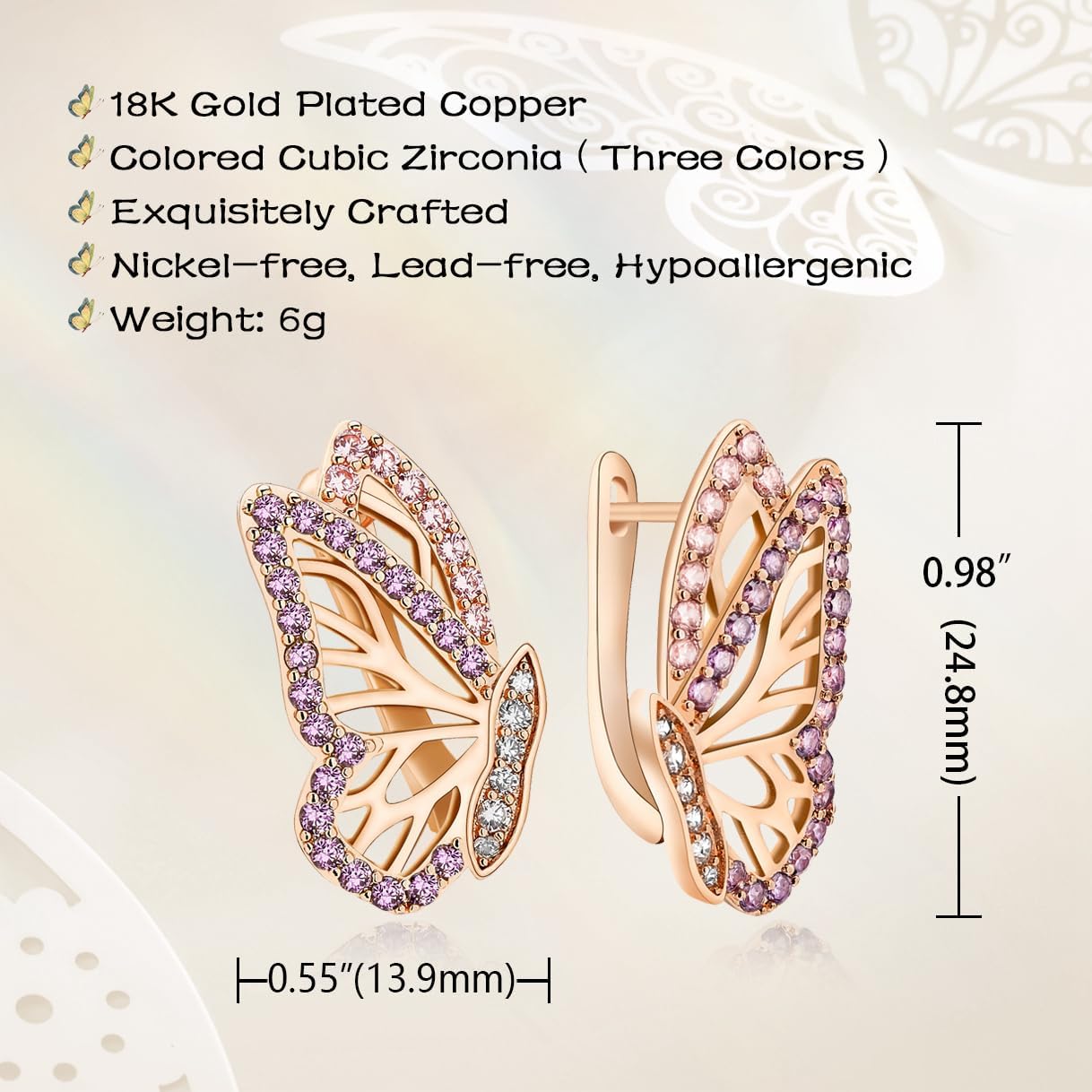 Richapex 18K Gold Earrings for Women Trendy, Butterfly Earring for Women Gold Hoop Earring, Gold Butterfly Earrings Hypoallergenic Stud - Image 3