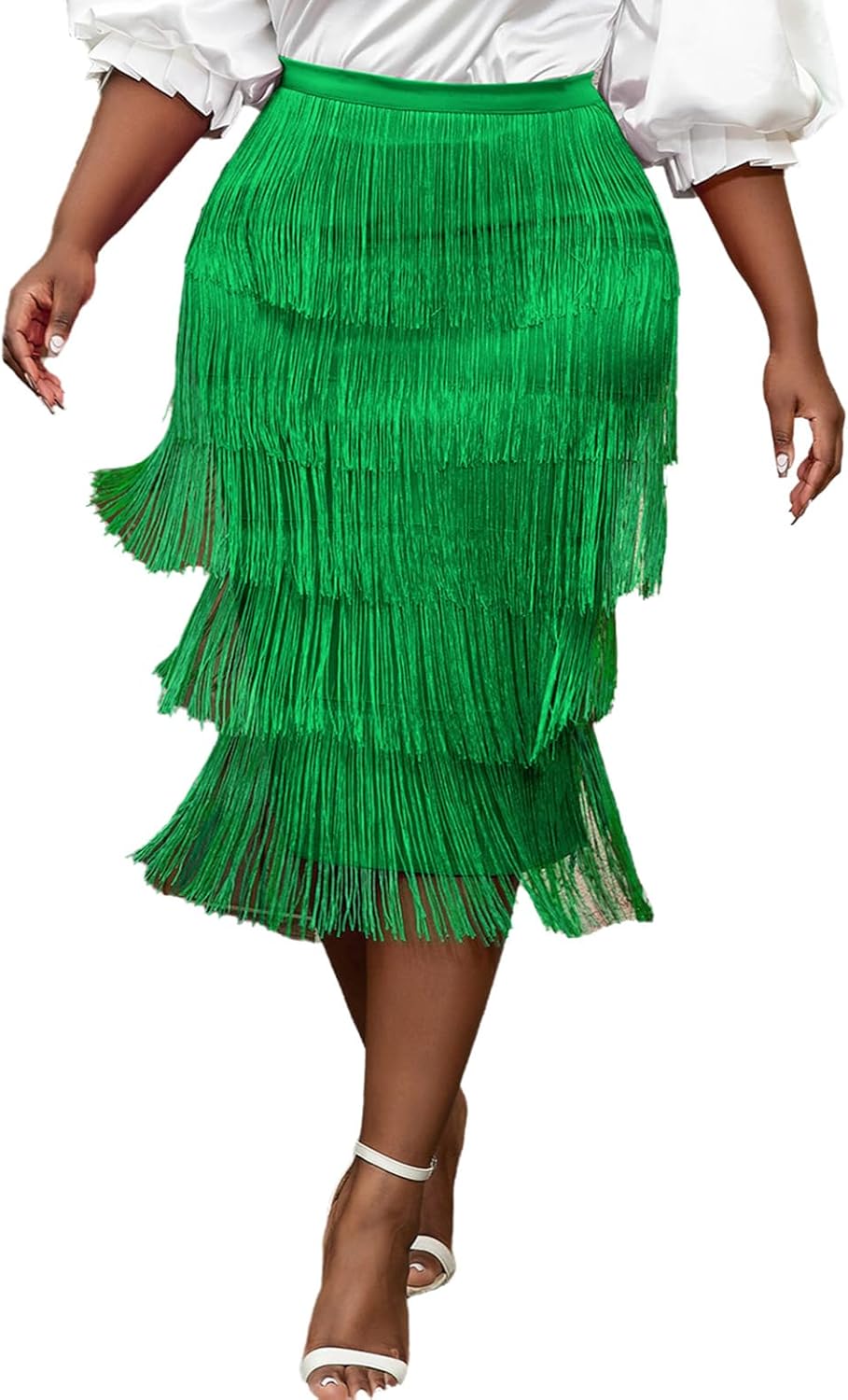 AOMEI Women's High Waist Fringe Tiered Bodycon Pencil Midi Skirt