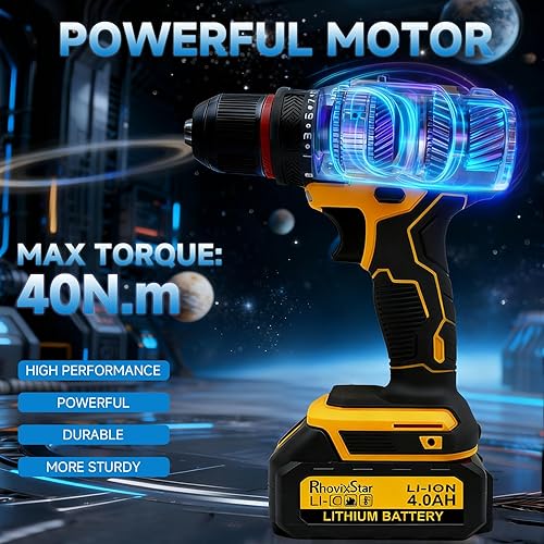 Miniatura 3 de Juego de taladro inalámbrico con batería y cargador, juego de herramientas de taladro eléctrico de 20 V, portabrocas sin llave de 12 pulgada,