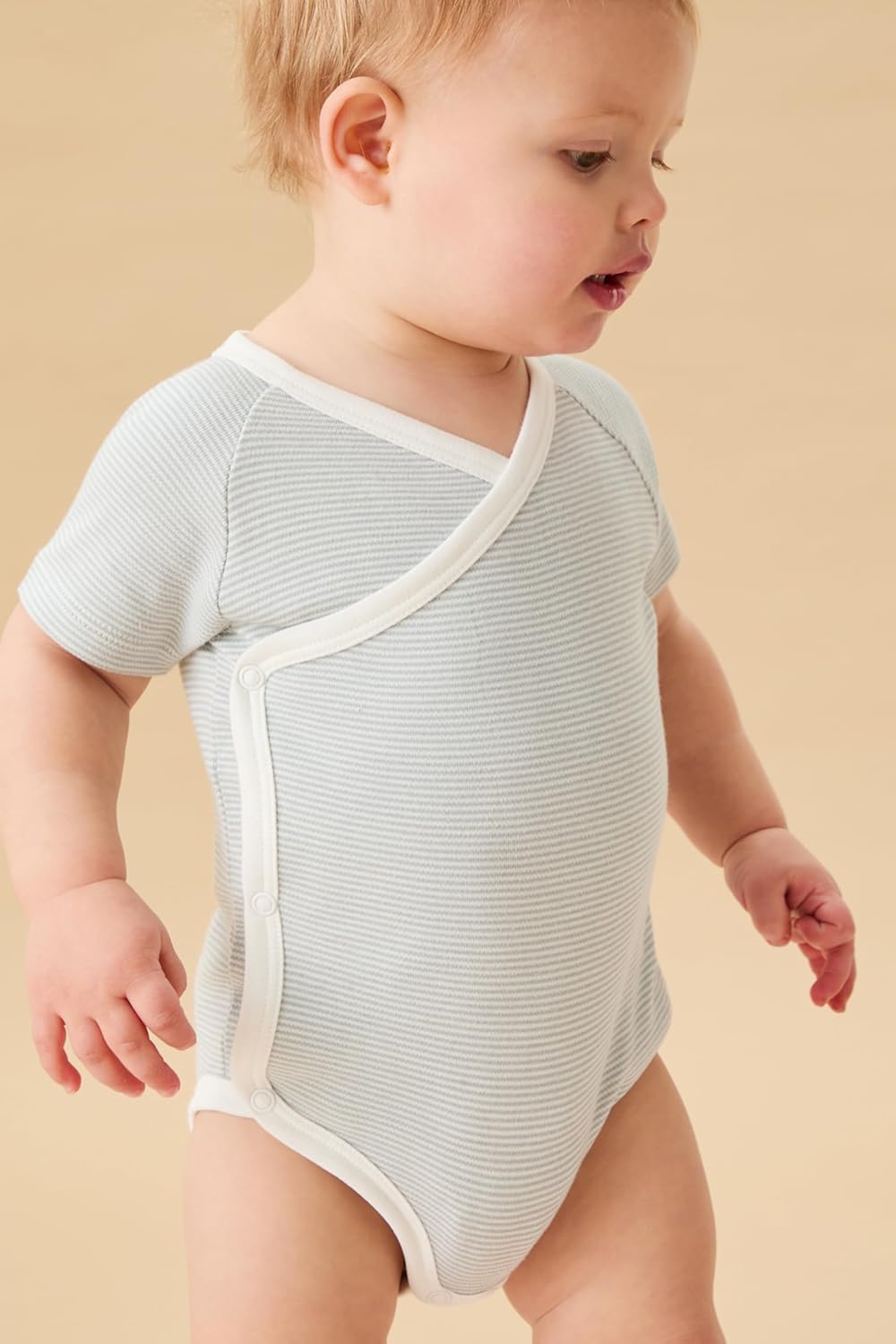 MORI Baby Unisex Short Sleeve Kimono Bodysuit - Viscose from Bamboo - Wrap Romper and Nickel Free Poppers for Boys and Girls