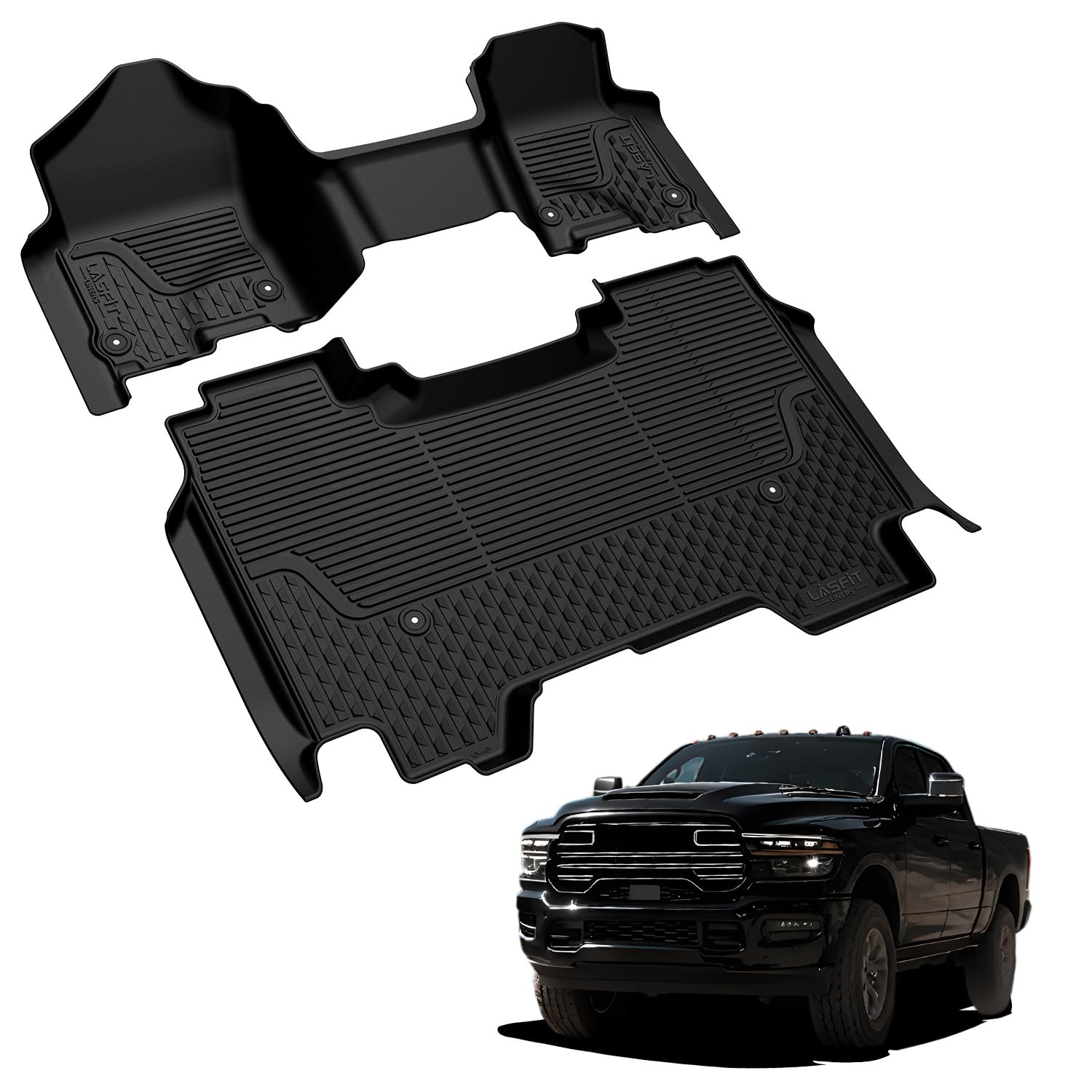 LASFIT Floor Mats for Ram 1500 Crew Cab 2019-2024 Bench Seat NOT for Bucket Seat Without Rear Under-Seat