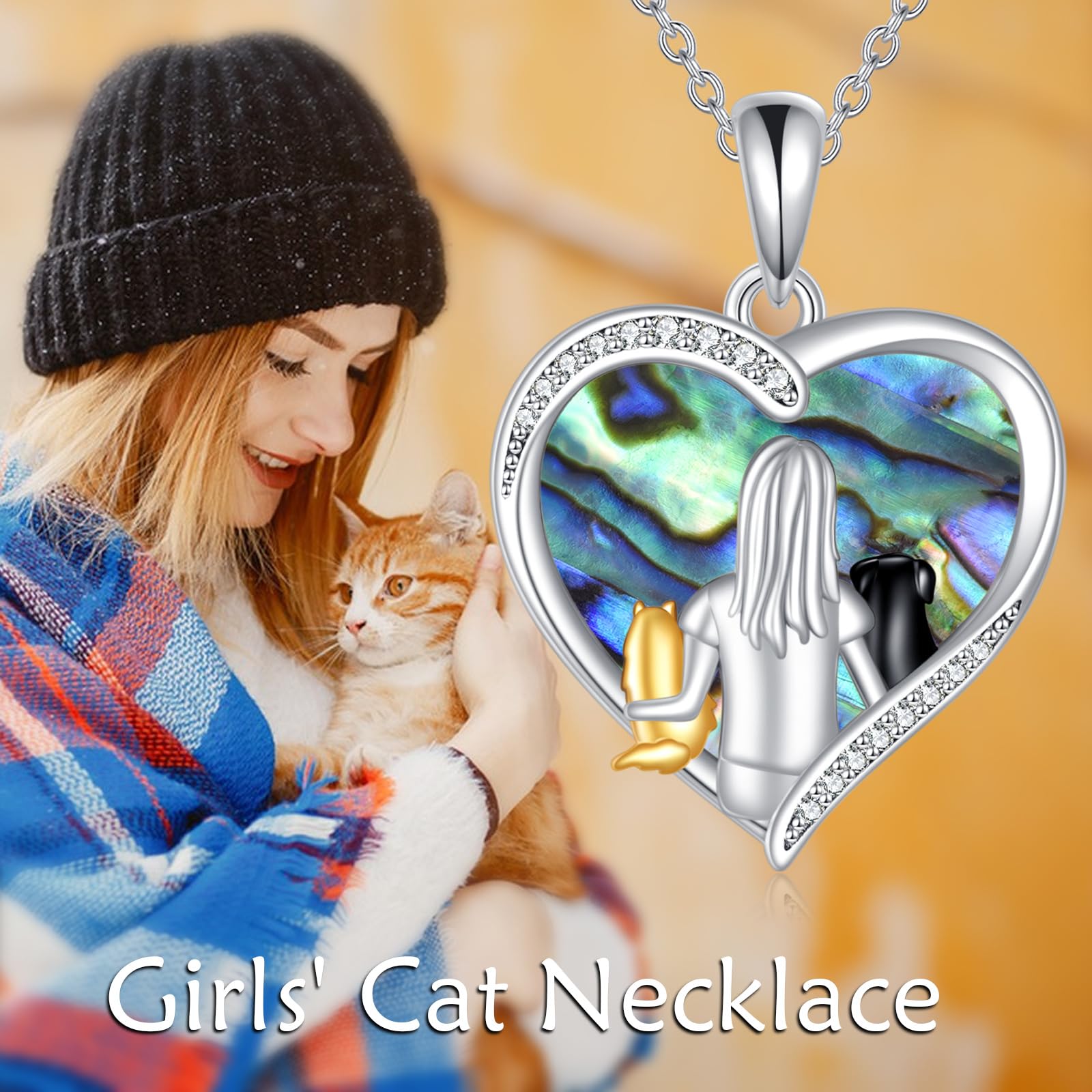 AXELUNA Collar de gato y perro para mujer, plata de ley 925 con texto en inglés "I Love My Cat Dog Forever", collares memorables, regalos de joyería para amantes de los animales