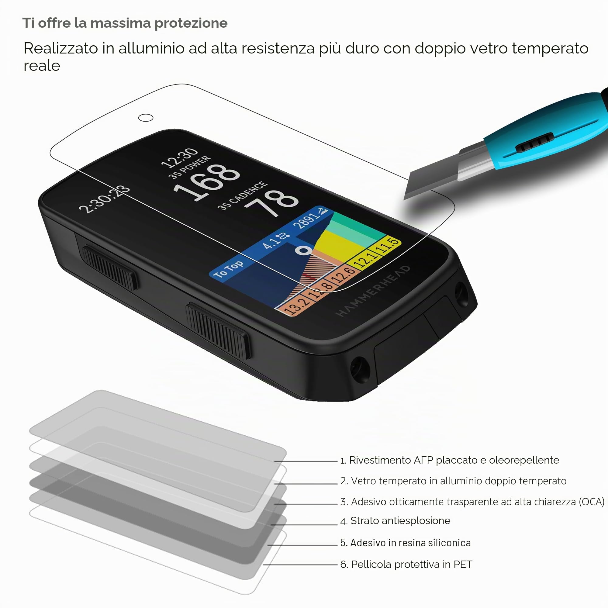 [Confezione da 3] 1 custodia in silicone + 2 pellicole protettive in vetro temperato trasparente HD per Hammerhead Karoo da 3 a 3,2 pollici, resistente alle cadute, antistatiche, antiscivolo