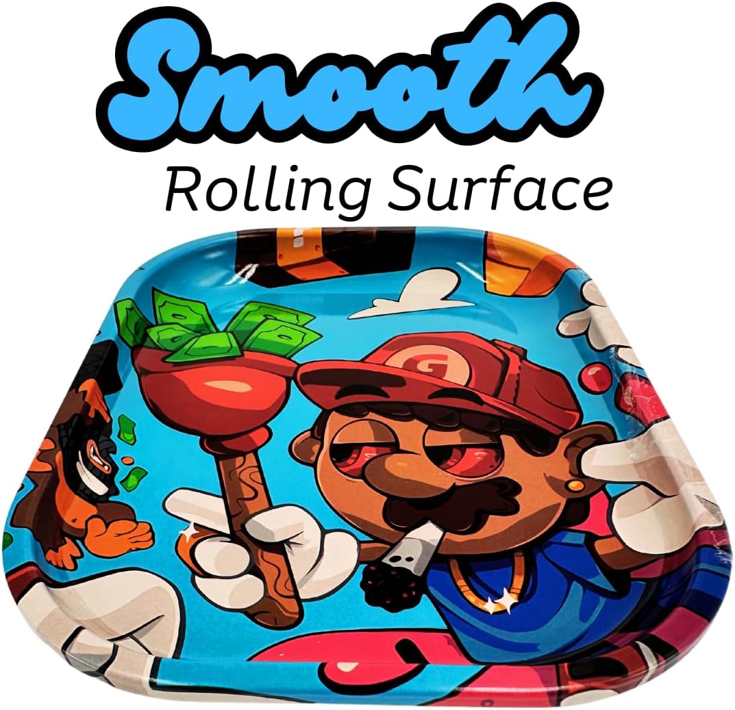 Rolling Tray. Funny Design. Rollin Tray is 7 x 5.5 inches. Cartoon Rolling Tins are Durable. (Mario, 7 inches x 5.5 inches)