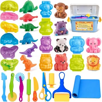 VConejo Coffret Outils de Pâte à Modeler Dinosaures & Animaux - Kit 22 Accessoires