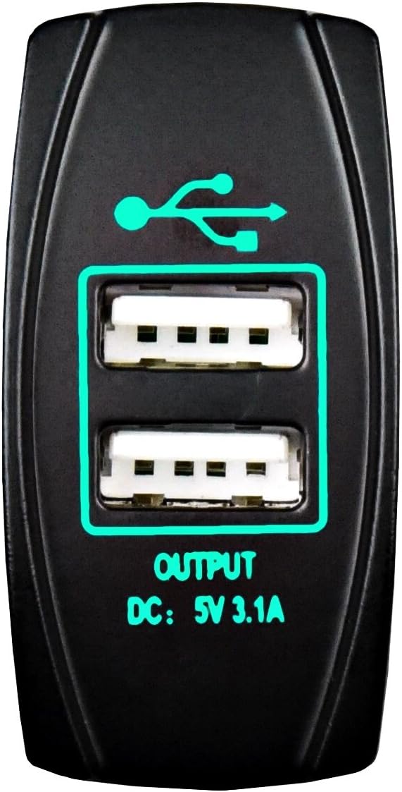 Universal USB Charger Switch Lighted Power Socket for Car Truck Boat ATV UTV Rocker Switch Panel (Green)