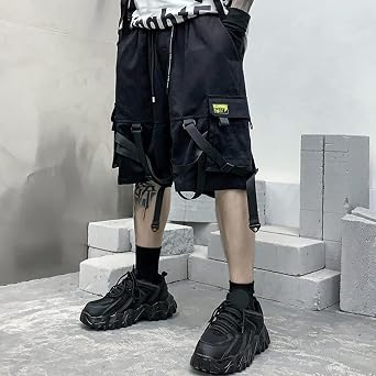 XYXIONGMAO Men's Streetwear Black Techwear Pants Gothic Cargo Tactical Shorts Joggers Hip Hop Overalls for Men