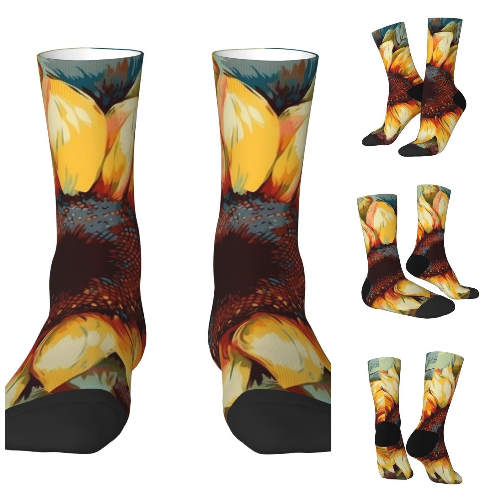 LZQPOEAS Color painting sunflower Athletic Socks Unisex Cushioned Crew Socks Hiking Running Calf Sock Soft Above Ankle Sock