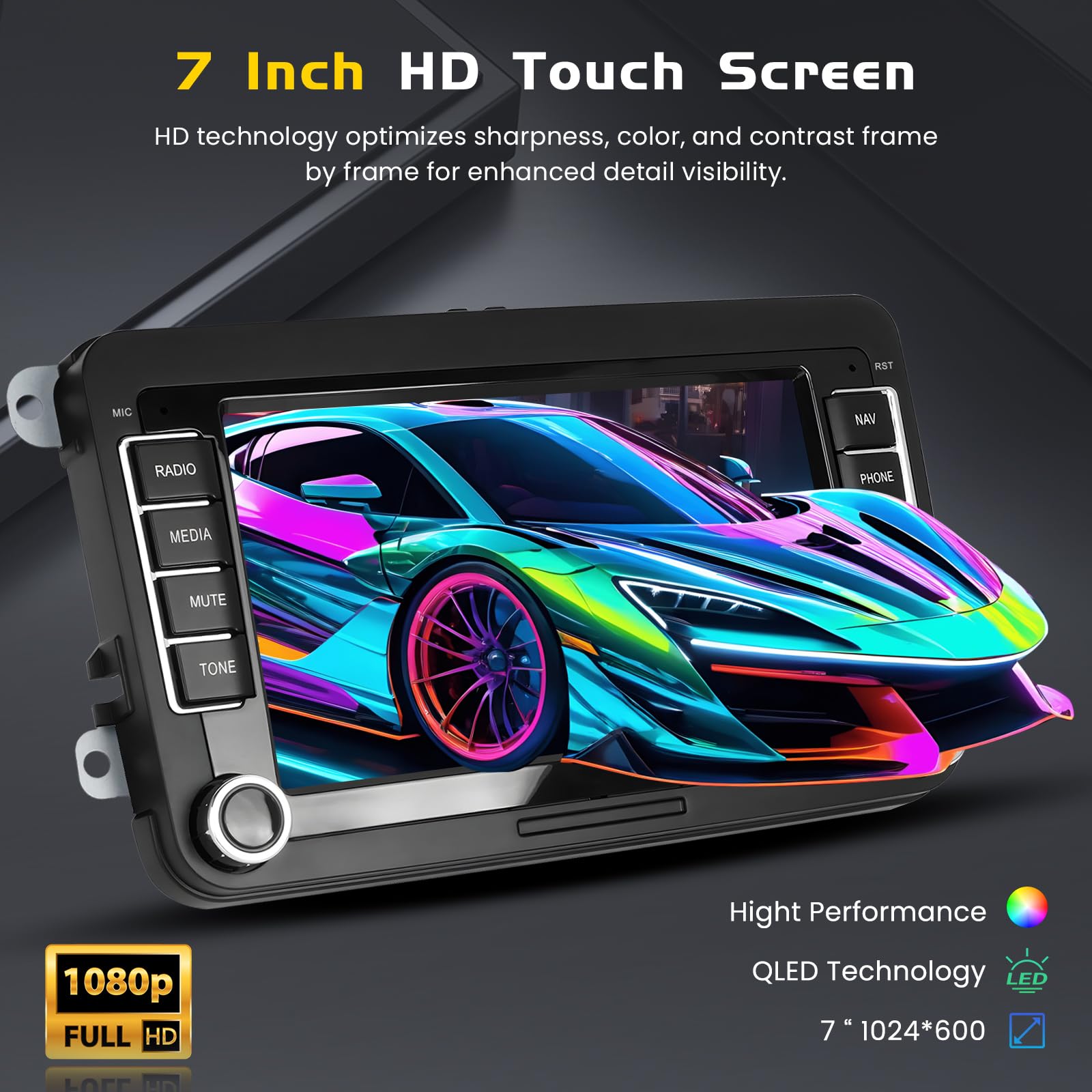 Inefala 4G+64G Android 15 Radio Coche para VW Passat Golf Polo Caddy Tiguan con Inalámbrico Carplay Android Auto, 7" Pantalla Autoradio Bluetoorth con GPS WiFi FM/RDS EQ SWC Cámara Trasera Mic