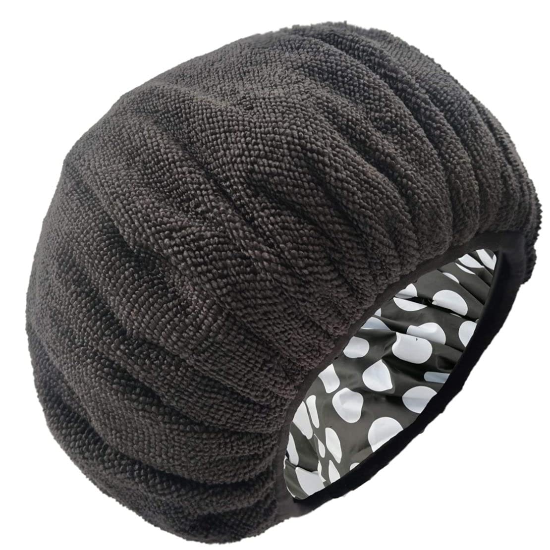 apofly Cubierta de ducha acolchada de tela para mujer, tapa de ducha grande con doble capa con función de cabello seco de microfibra, cubierta transpirable impermeable recuperable, diseño de lunares,