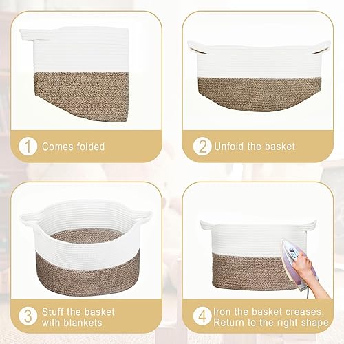 Miniatura 5 de Small Square Cotton Rope Storage Basket With Handles For Nursery Baby Toys Cloth Pet Blanket,13.5" x 11" x 9.5" Rectangle Woven Organizer For Living