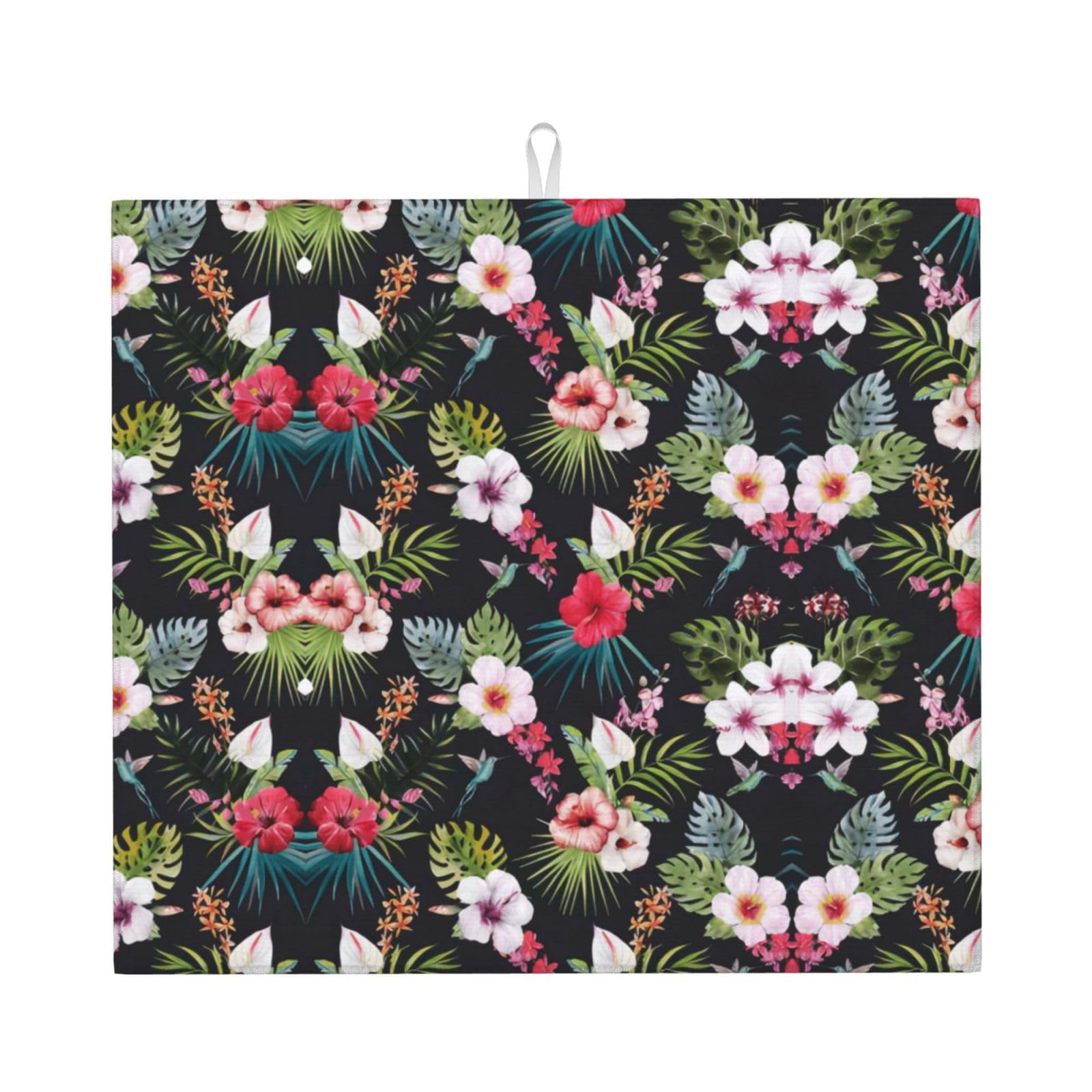 Yyhwhjde Black Floral Prints Kitchen Drying Mat – Absorbent Dish Throw For Countertop, Non-Slip Layer With Vibrant Prints, Ideal For Housewarming