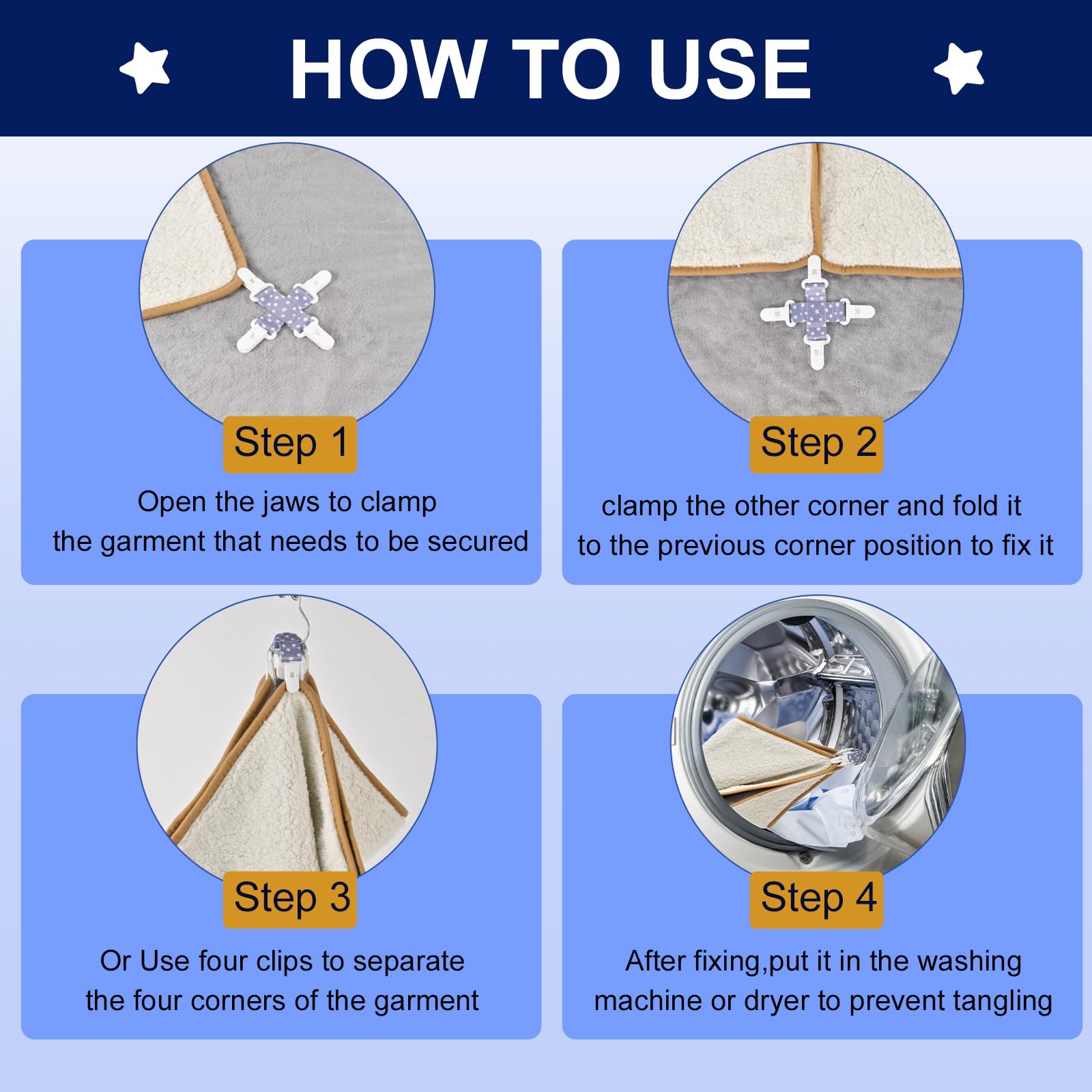Bed Sheet Holder 4-Pack Bed Sheet Detangler Clips - Stop Laundry ...