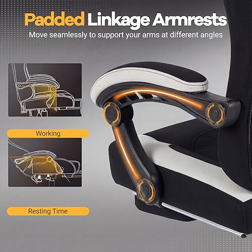 Miniatura 6 de Giantex Silla de juegos, silla ergonómica de escritorio para computadora con reposacabezas, soporte lumbar, reposabrazos de acoplamiento, respaldo