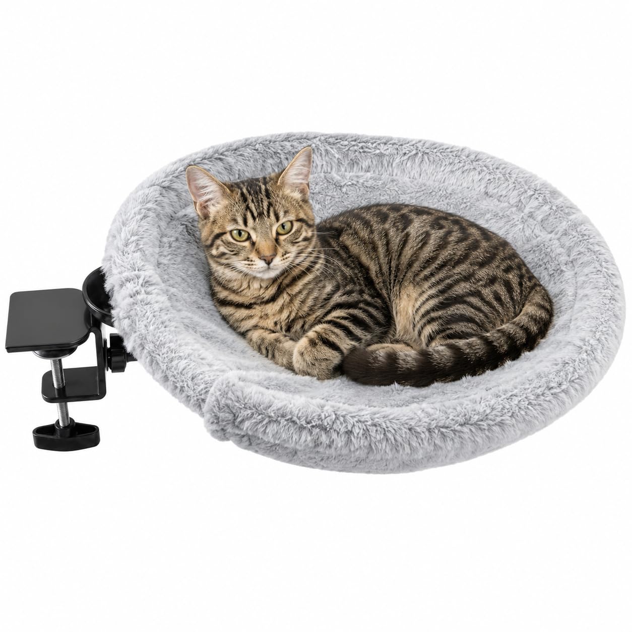 Cat Desk Bed, Foldable 360° Rotating Cat Hammock, Faux Rabbit Fur