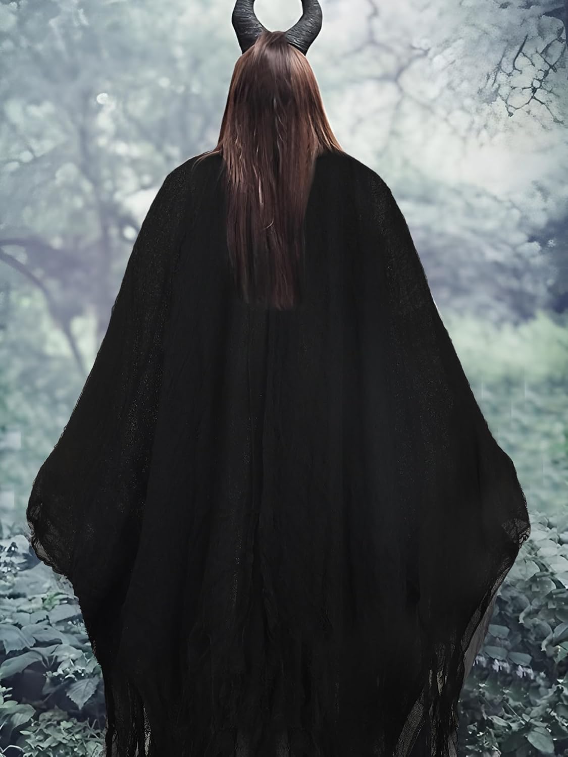 Augisteen Halloween Grim Reaper Costume Medieval Renaissance Hooded Cloak Adult Scary Black Robe Wizard Cape for Unisex Cosplay Props Supplies(Black)