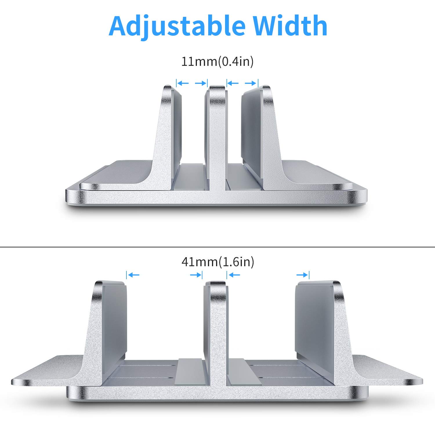 Supporto Verticale per Laptop, Salvaspazio Supporto PC Portatile Verticale in Alluminio, Regolabile Doppio Slot Porta PC Verticale per MacBook PRO/Air, iPad, Notebook, Laptop Stand (Argento)