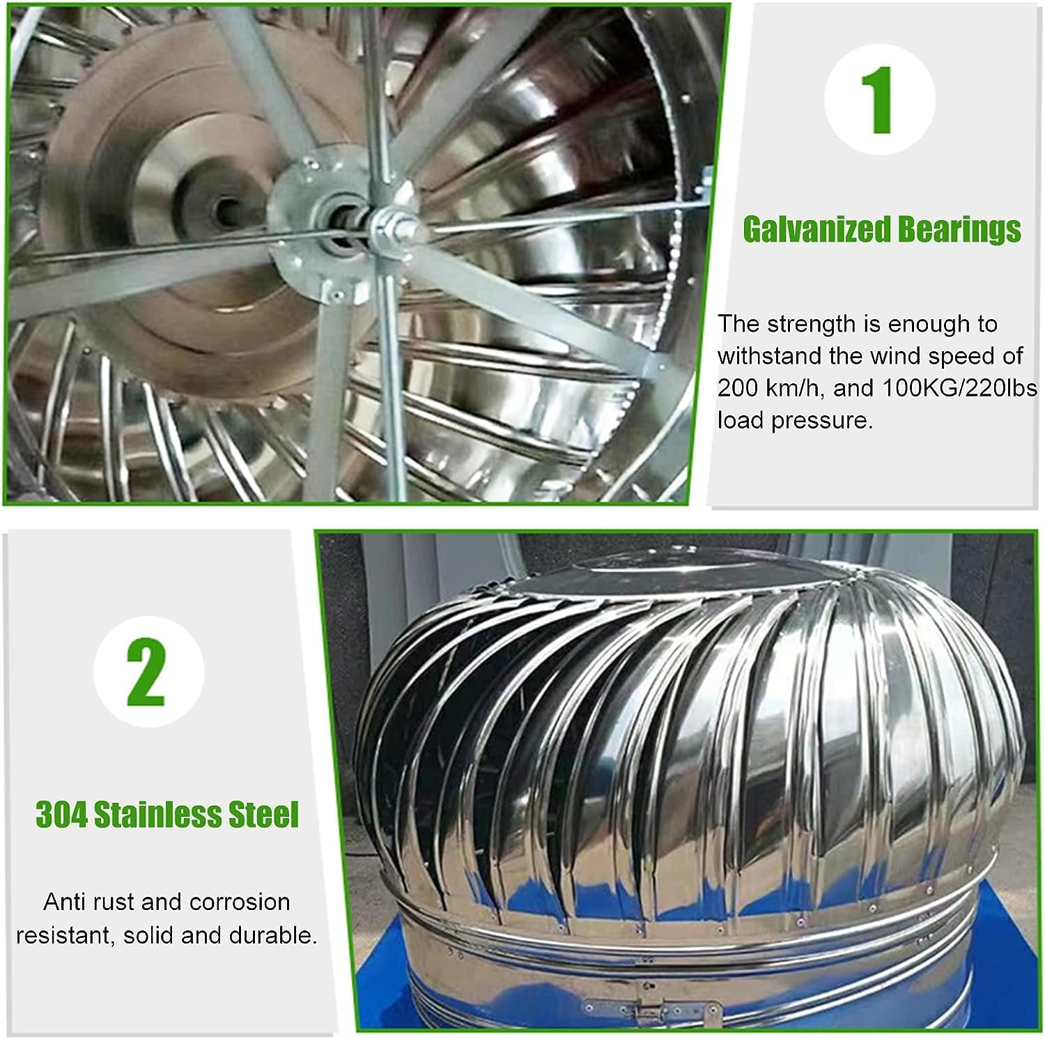 Osłona wentylacji przewodu kominowego do Restaurant Kuchnia, HVAC Dach Wentylator turbinowy do Komin, Houses Poddasze i Szopa Dach, Wodoodporna Anti-Bird Dryer Wyciąg Nasada (Rozmiar: 600mm/23.6 w)