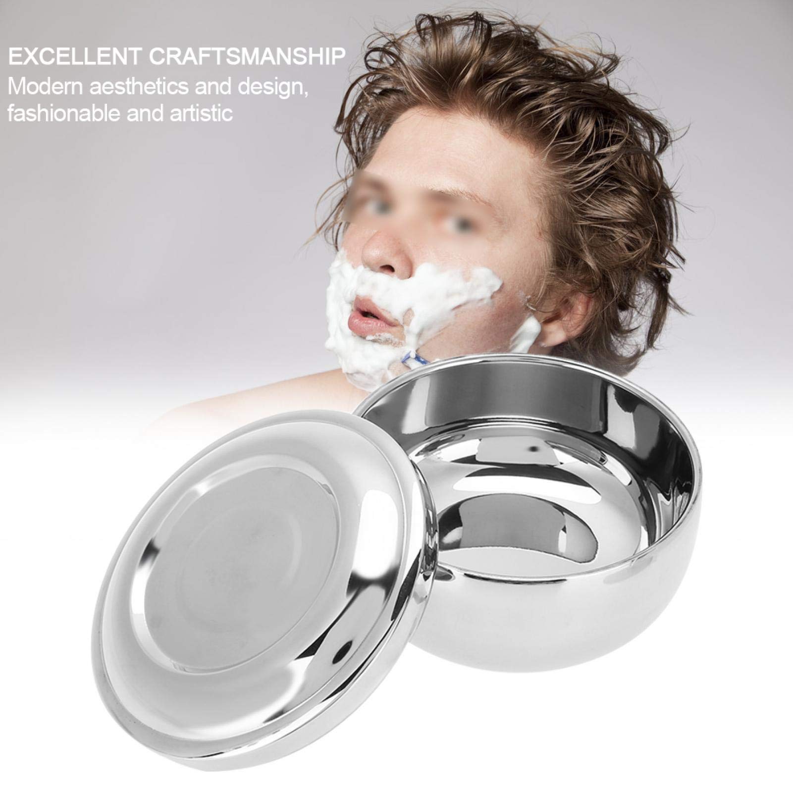 Tazza da barba in acciaio inossidabile, 300 ml, Argento, Piccola, Adatta per il sapone da barba