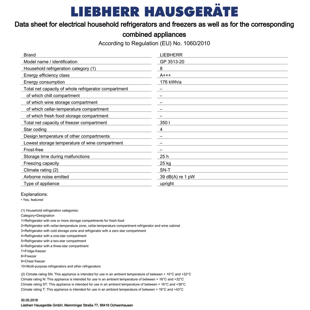 Liebherr GP 3513 Gefriergerät / 356 liters