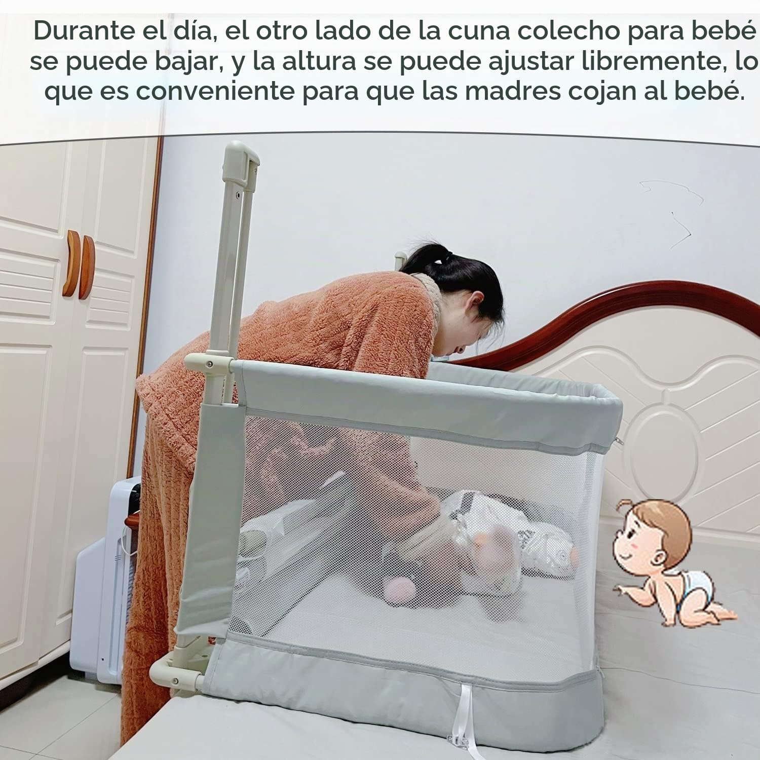 3 En 1cuna bebe,120x50cm,Cuna colecho,cuna de viaje,minicuna colecho,moises para bebe,cuna plegable,parque cuna,next To Me,cama cuna convertible,corral cunabebe,portátil,Paneles de Malla,plegado fácil