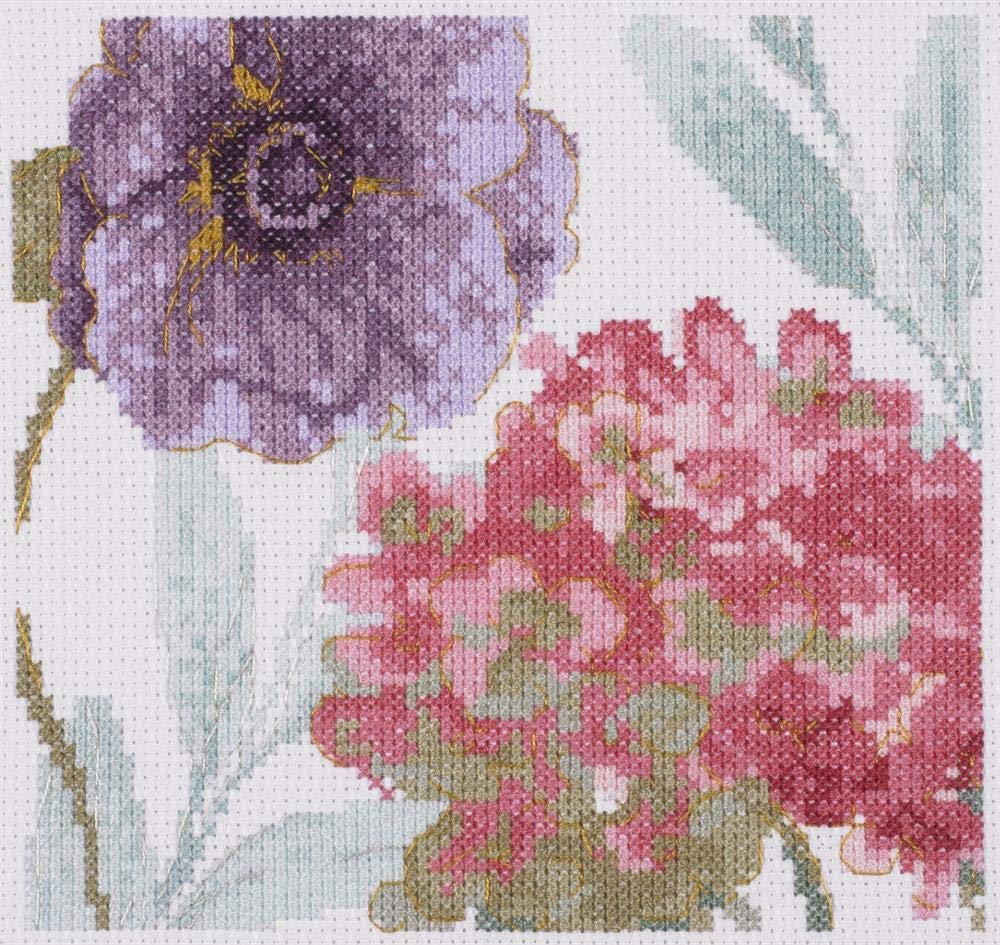 DMC Cross Stitch Kit Watercolor Hydrangea and Peony, Includes Aida Fabric 5.5pts/cm, Mouliné Étoile Thread, Needle and Instructions