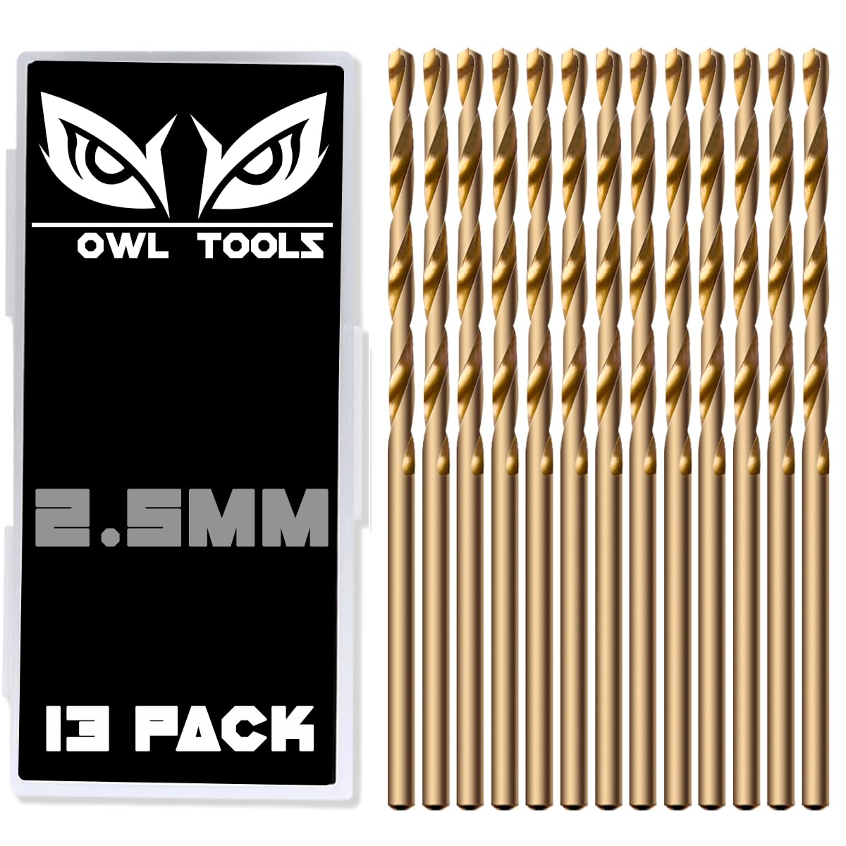 2.5mm Cobalt Drill Bits - 13 Pack of M35 Cobalt Drill Bits with Storage Case - Perfect Metric Drill Bits for Metal, Hardened & Stainless Steel, Cast Iron, and More!