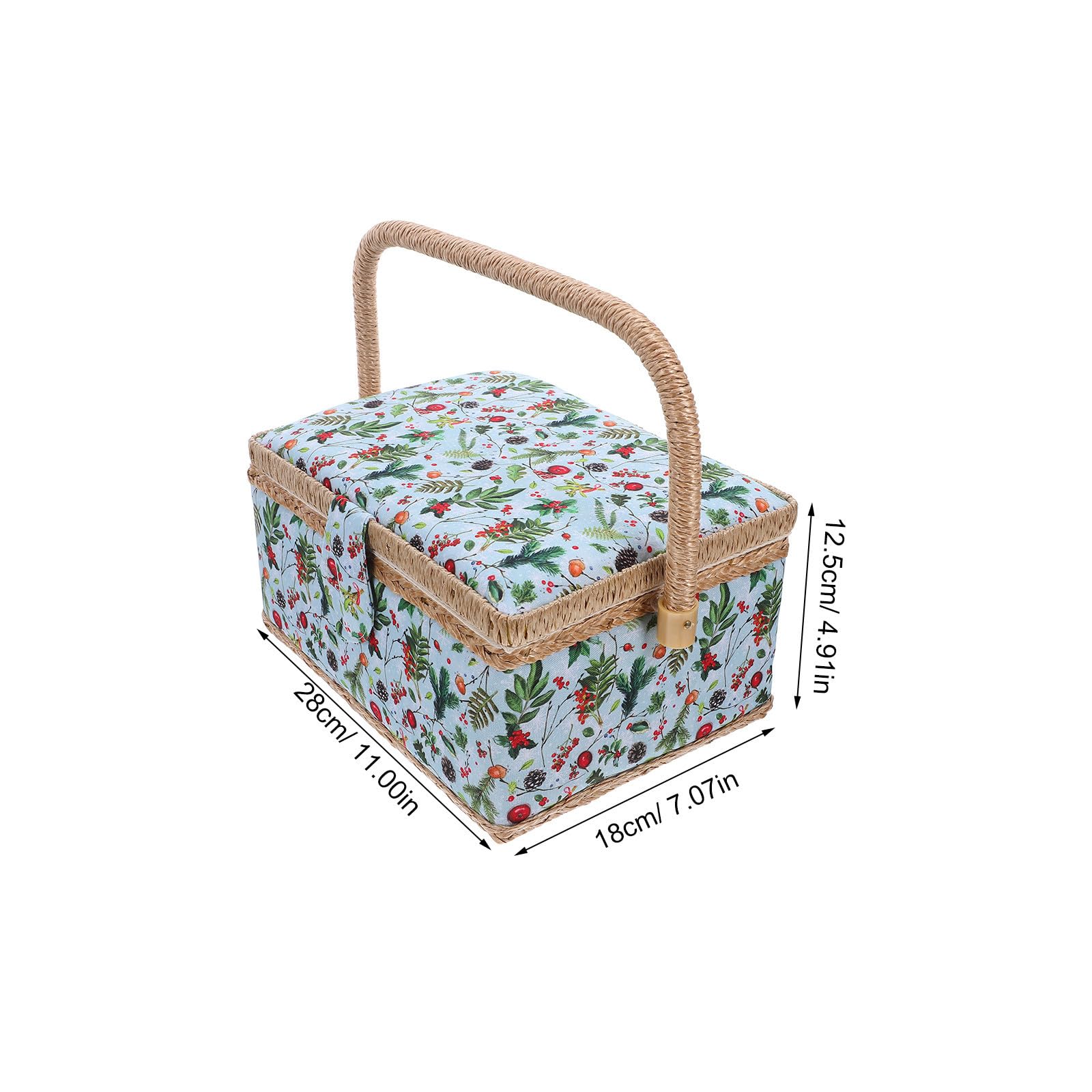 Cesta Navideña para Costura Gran Capacidad, Diseño Portátil y Bordado Elegante, Caja Organizadora de Hilos y Accesorios para Uso en Casa o Viaje