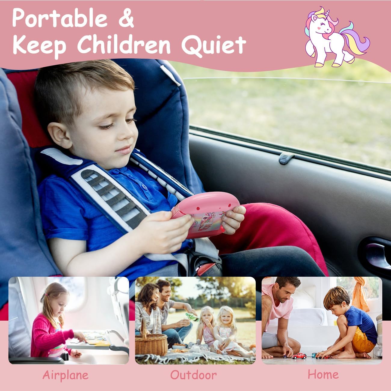 Rotating Puzzle for Kids 3 4 5 6 7 8 Year Old, 4 Puzzles in 1, Toddlers Travel, Car, Airplane, Road Trip Activities, Fine Motor Skills, Fidget, Gift for Boys & Girls Ages 3+ (Alicorn)