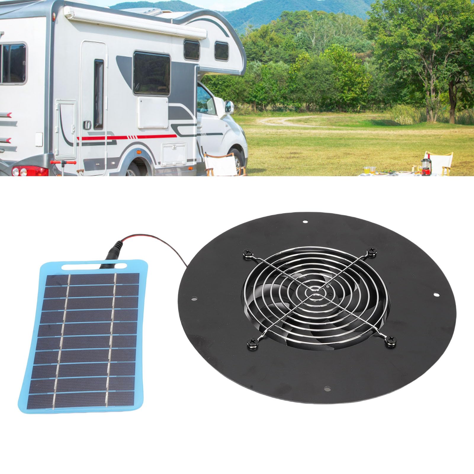 Tnfeeon Kit de Ventilador de Paneles Solares, Ventilador de Escape de Energía Solar Round 5W Panel Solar Portátil Panel Solar Ventilador Tranquilo para los Invernaderos de Pollo.