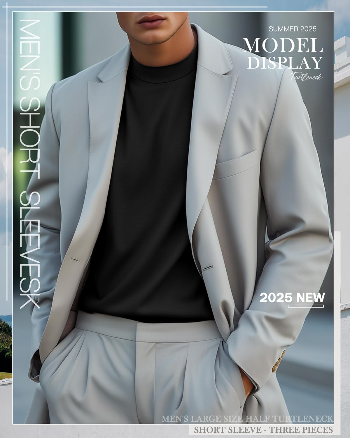 Riyiper 3 Pack Big and Tall Men's Mock Turtleneck Shirt Short Sleeve Cotton Basic Tops Slim Fit Casual Undershirt Tops - Image 6