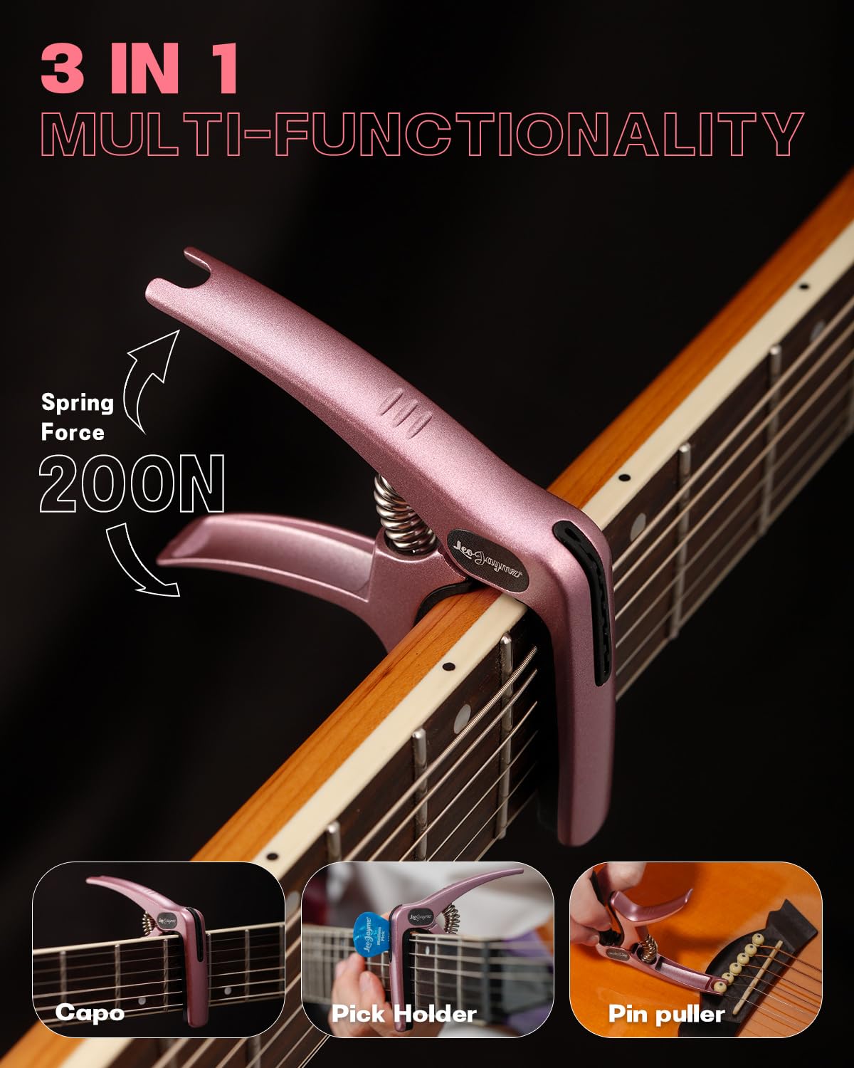 Leo Jaymz Heavy Duty Guitar Capo for Acoustic/Electric Guitars, Guitar Clip made of Zinc Alloy Metal - Image 2
