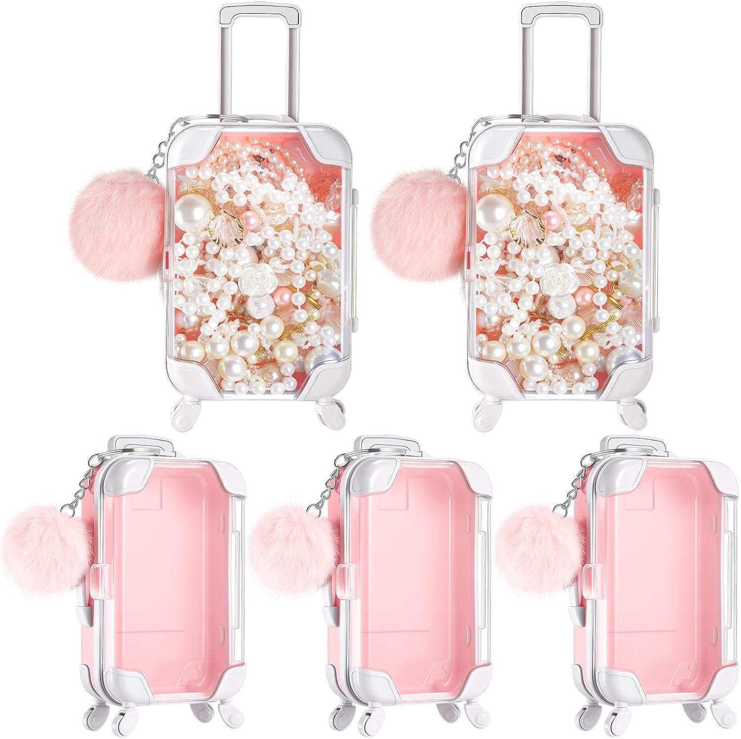 VioraWhite 10 Pcs Mini Suitcase Empty Box and Plush Ball Set, Pink