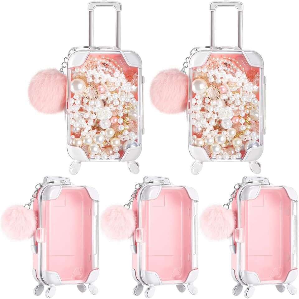 Mini mala, caixa de armazenamento vazia e bola de pelúcia, porta-chaves, recipientes de bagagem, caixa de embalagem para chá de panela, chá de bebê, lembrancinhas de festa, presentes de viagem (rosa