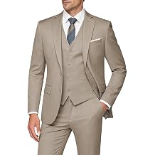 WULFUL Mens Slim Fit 3 Piece Suits Two Button Blazer Vest & Pants Tuxedo Set for Business Wedding Party