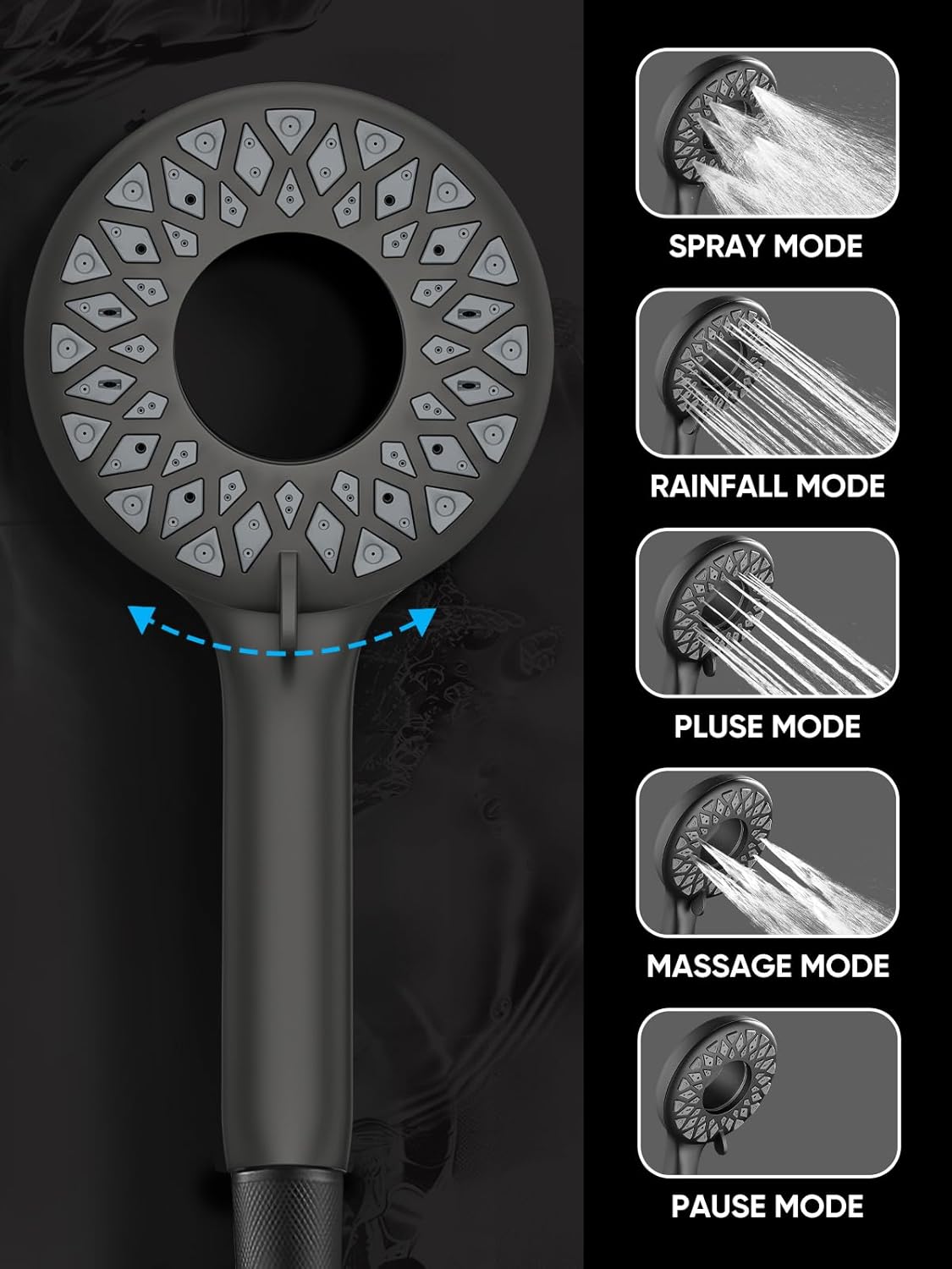 Cobbe Dual Shower Head with Magnetic Handheld, High Pressure Rain Shower Combo 2-in-1 Fixed & Detachable, Multiple Spray Modes, Built-in Magnet Dock 6ft Hose, Matte Black
