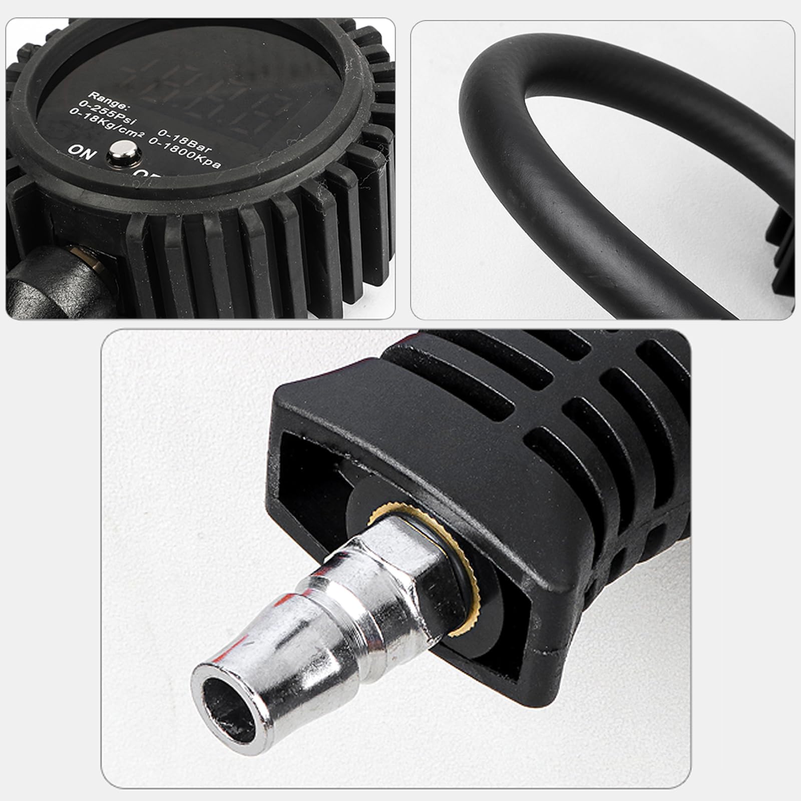 Integrierte Digitale Reifendruckprüfpistole, 0–255PSI, 0–18 Bar, Auto Luftpumpe mit Entleerungsfunktion, 4 Messeinheiten Umschaltbar