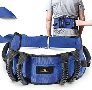 Transfer Belt with 6 Handles Gait Belt with Release Metal Buckle for Seniors, Handicap, Patient Care, 56'' Long Holds Up 500 LBS Great for Lift Walking and Standing Belt for Elderly by Medical King