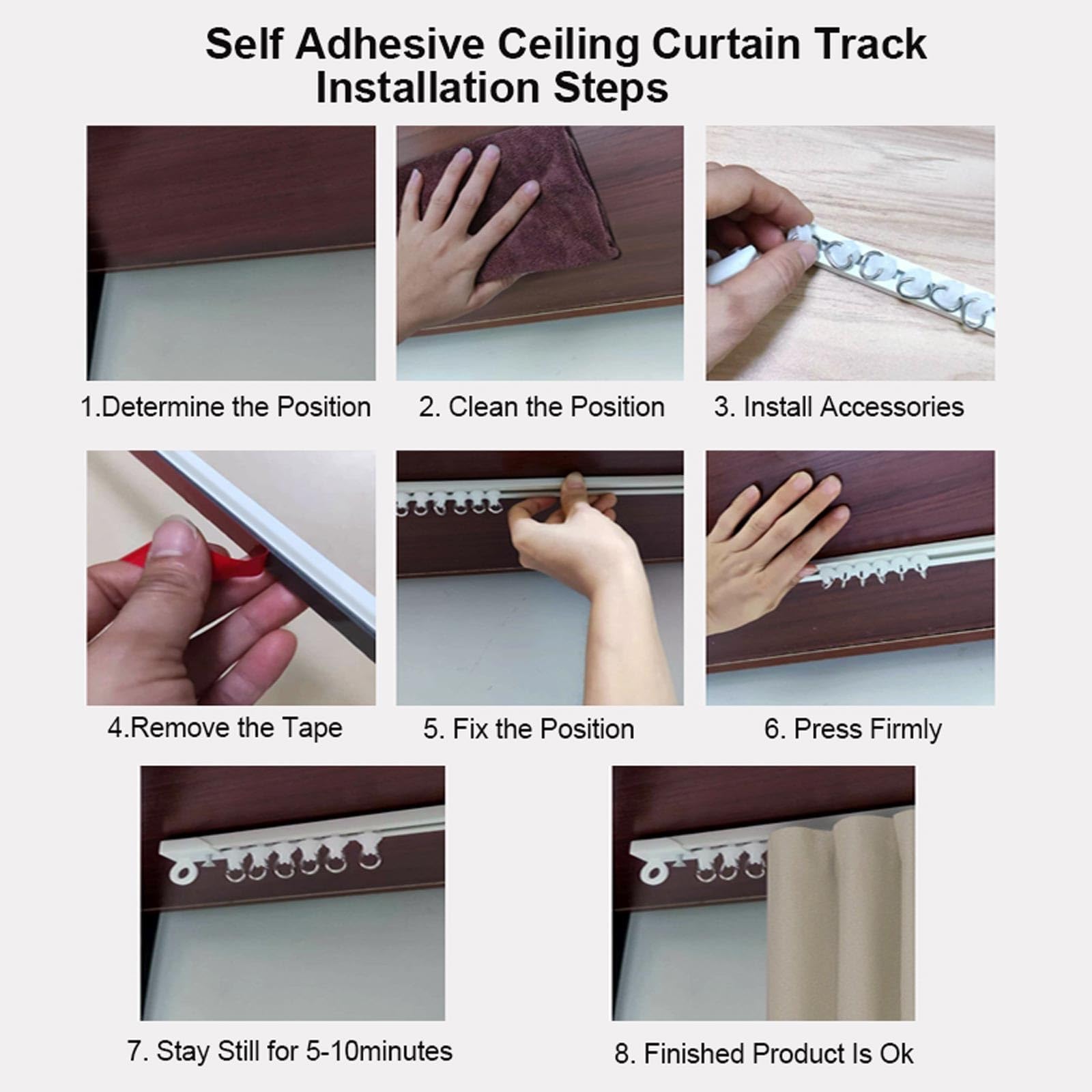 Tringle à rideaux adhésive ultra fine en aluminium pour installation sans perçage, tringle à rideaux montée au plafond pour salon (220 cm, 2 x 110 cm)
