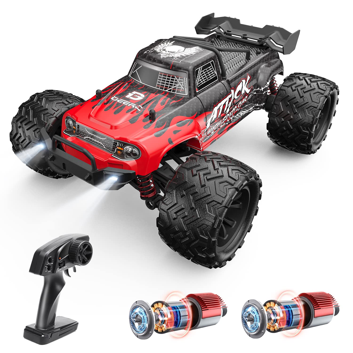 DEERC 9500EN RC RC Car, Offroad, Double Motor, 4WD, High Speed, 30 km/h, 1/16 Scale, Electric RC Car, RTR, All Terrain Compatible, 2.4 GHz, Racing, Anti-Vibration, Gift, For Kids, Adults, Birthday,Global Recycled StandardGlobal Recycled StandardGlobal Recycled Standard