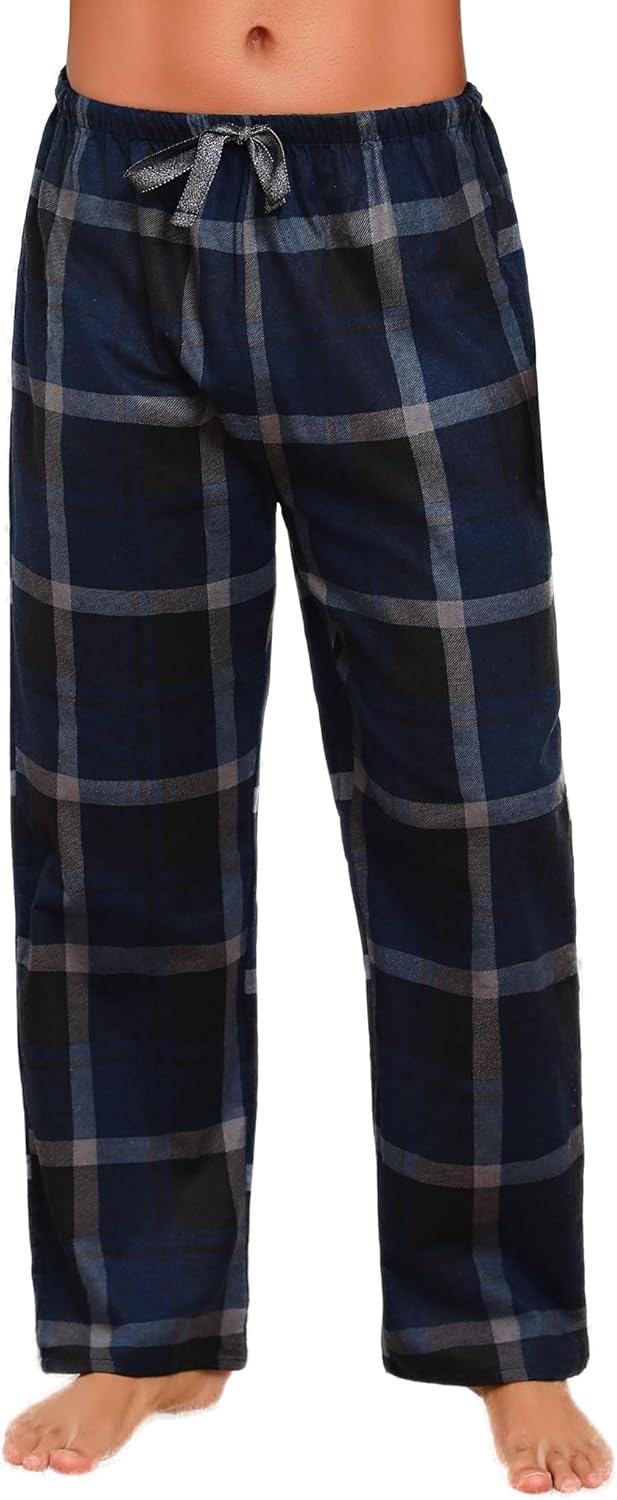 ENJOYNIGHT Mens Flannel Pajama Pants 100% Cotton Lounge Bottoms Plaid Pjs