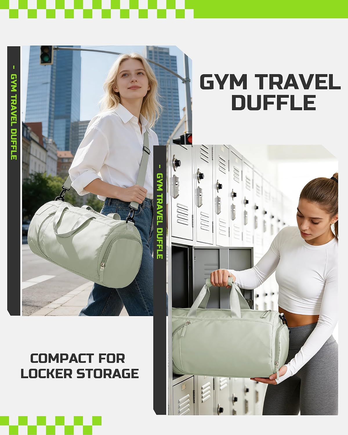 WISEPACK Gym Bag for Women with Shoe Compartment Travel Duffel Bag Green