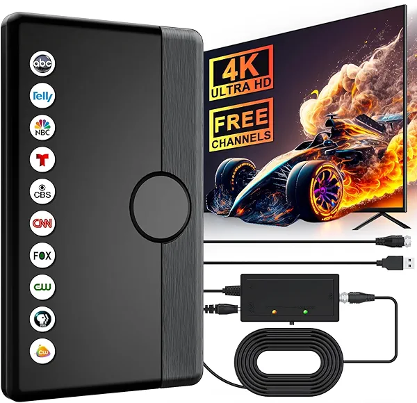 TV Antenna Indoor Outdoor 2025 for Smart/Old TV for Long Range 360° Reception and Local Channels Digital HD Antenna with Amplifier Signal Booster Supports 8K 4K 1080p - 26.2 ft HDTV Coax Cable