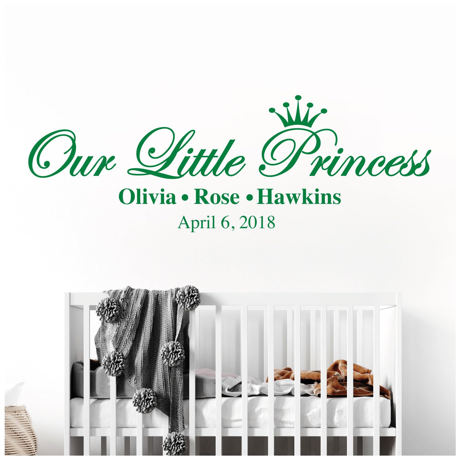 Our Little Princess, Names & Date of Birth - Baby Nursery Girls Wall Sticker [Large] [Meadow]