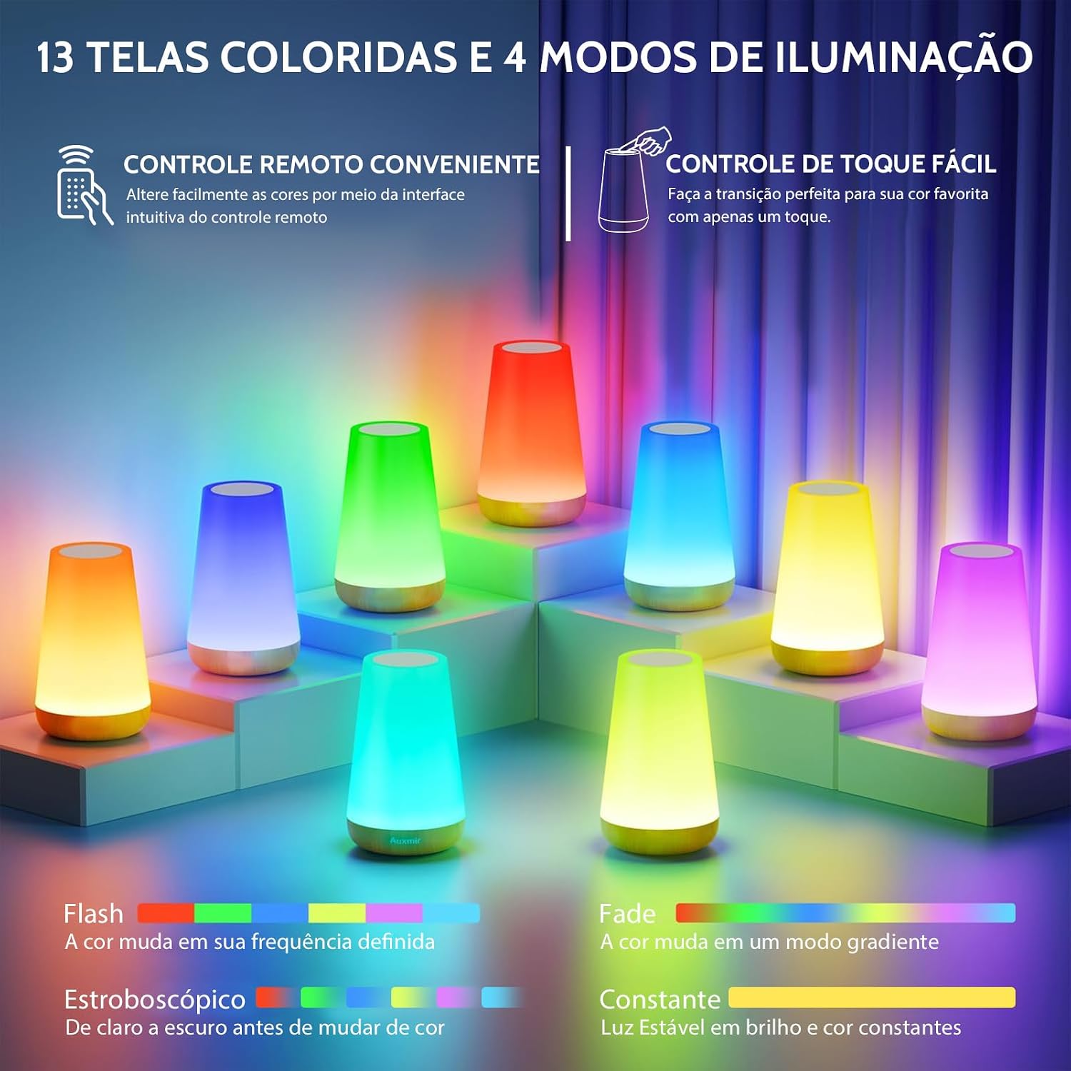 Luminaria de Mesa, Luminaria de Mesa Led, Luminaria Inteligente RGB, 13 Cores, Controle Remoto, Portátil, Touch, USB, Recarregável Luminaria de Mesa, Luminaria de Mesa Led, Luminaria Inteligente RGB, 13 Cores, Controle Remoto, Portátil, Touch, USB, Recarregável