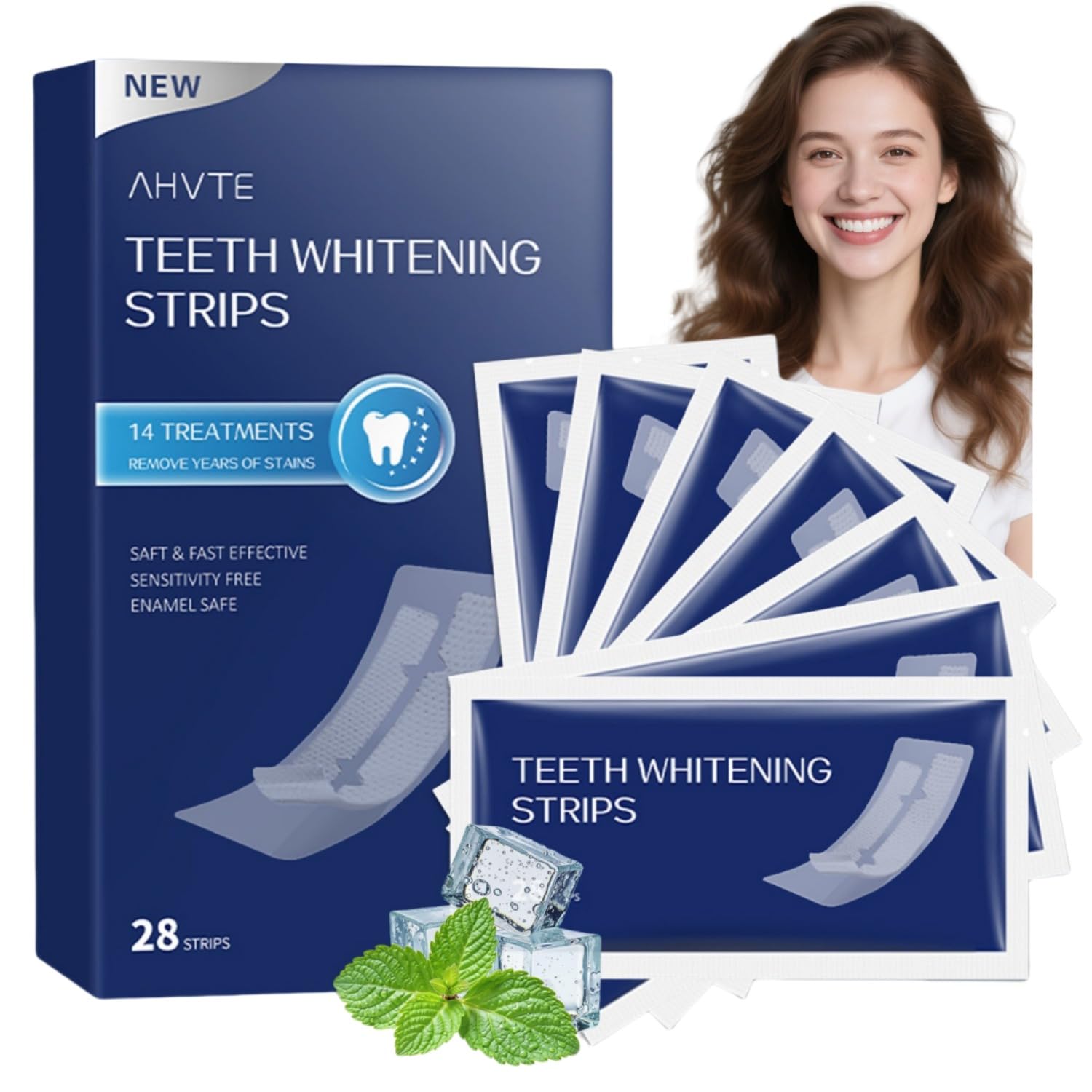 Teeth Whitening Strips 14 Treatments Gentle Enamel-Friendly Formula for Sensitive Teeth with Non-Slip Dry Tech for Brighter Smiles