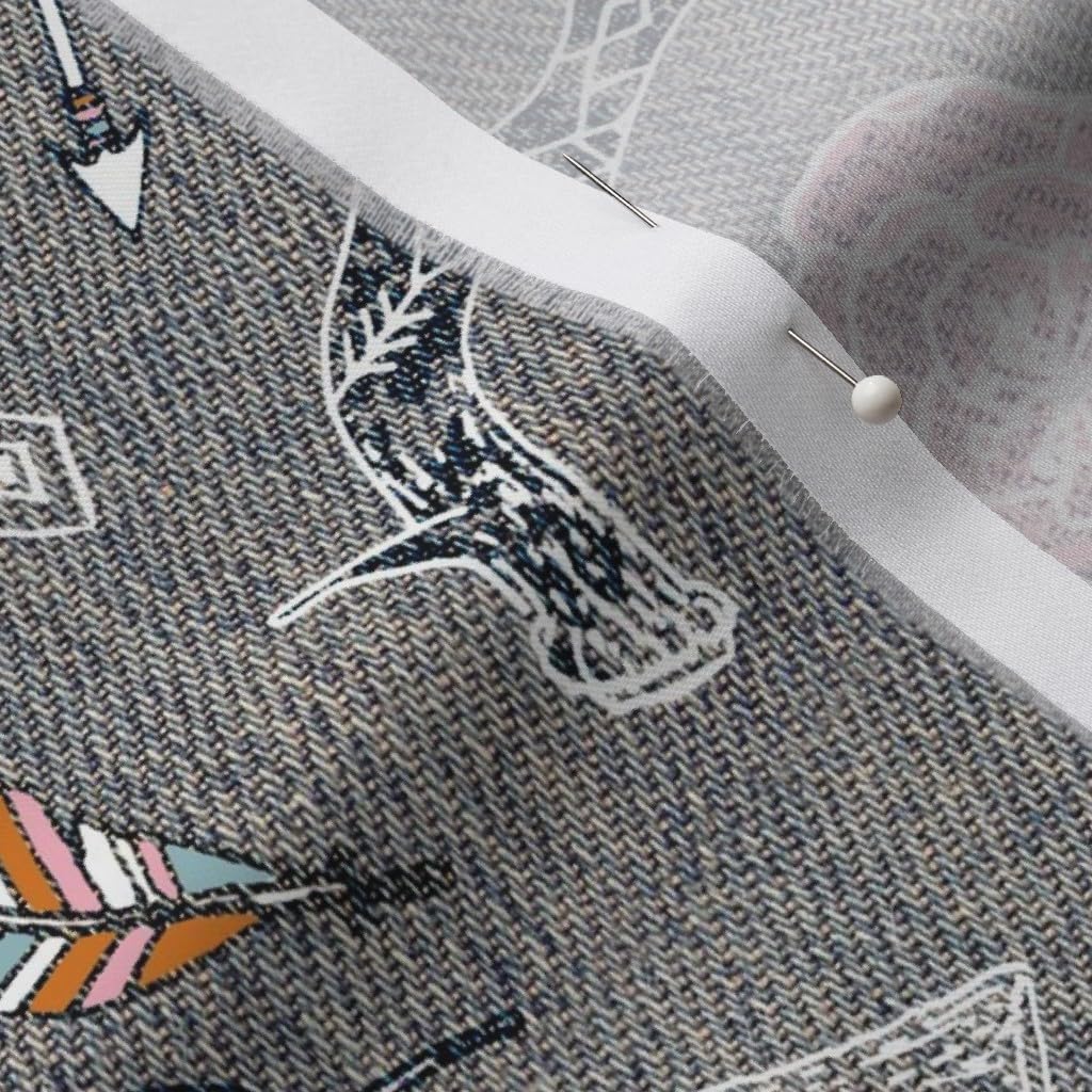 Spoonflower Fabric - Bohemian Arrow Antler Teepee Feather Nouveau Tribal Printed on Organic Cotton Sateen Fabric by The Yard - Sewing Quilting Apparel Home Decor