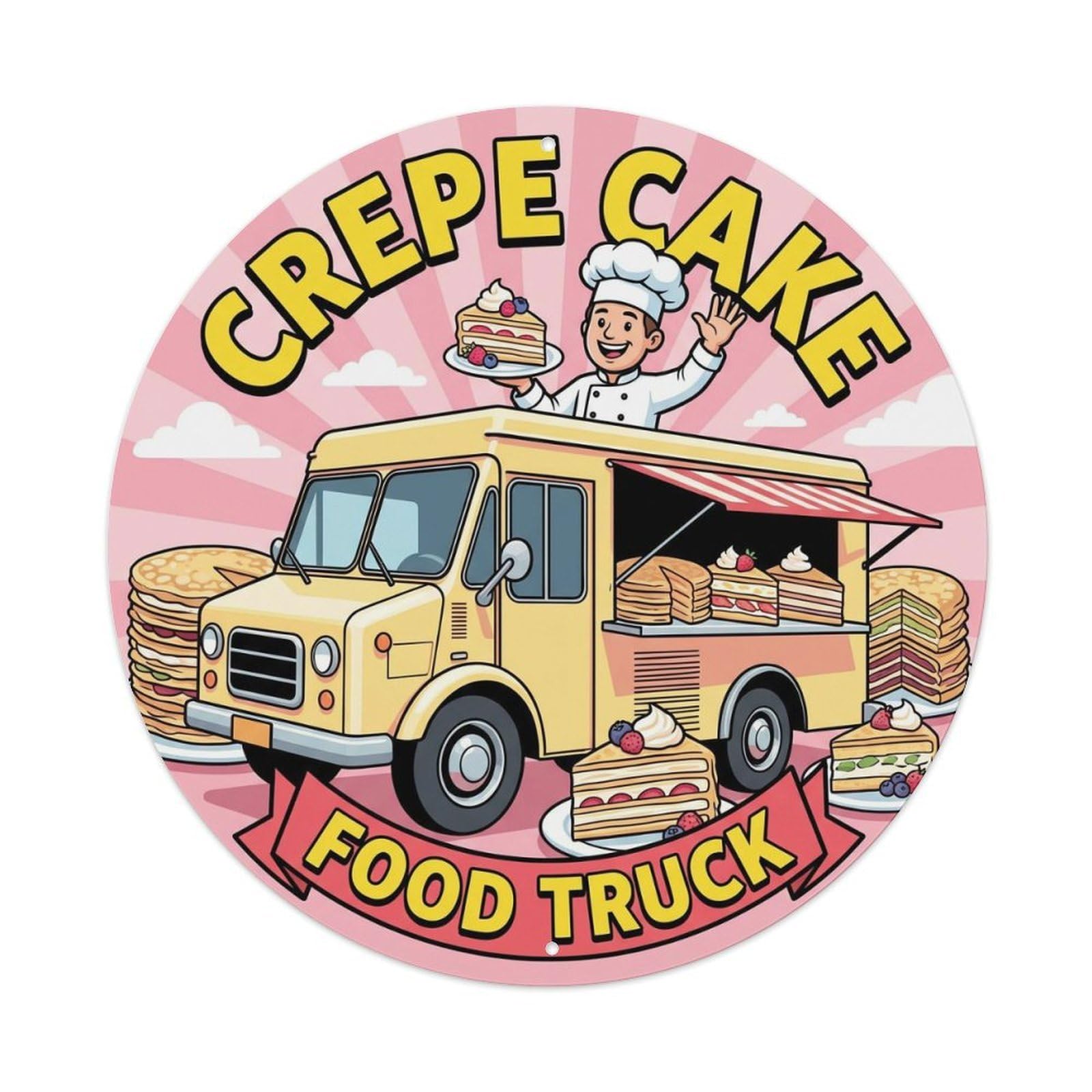 France Crepe Cake Food Truck Chef Illustration Metal Tin Sign