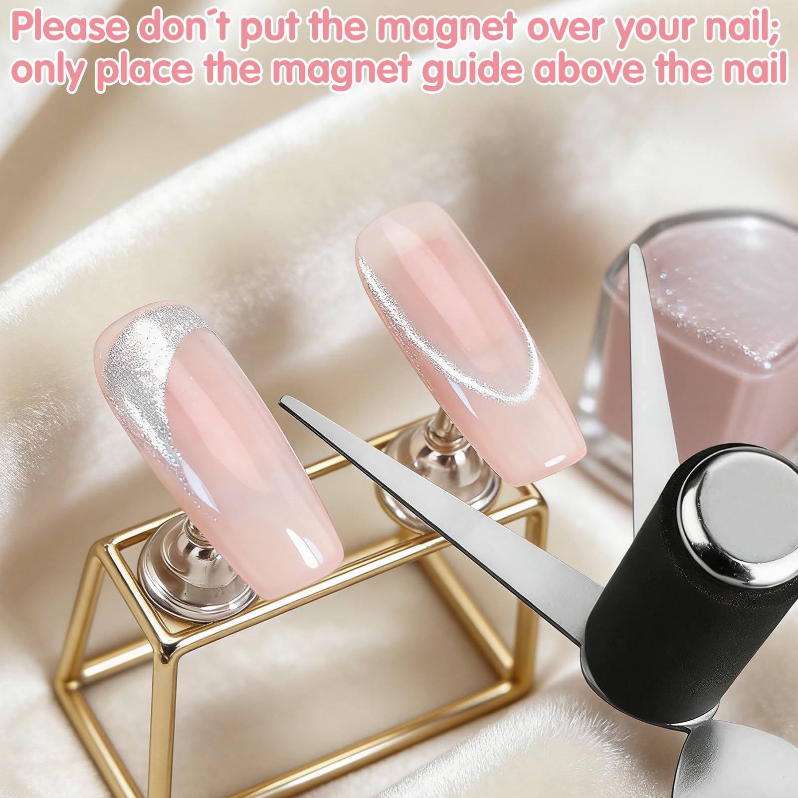 Kit de 5 aimants 3 en 1 pour vernis gel effet œil de chat, comprenant un outil magnétique pour les ongles, un stylo magnétique double embout et des guides en forme de lapin | Indispensable pour Polish